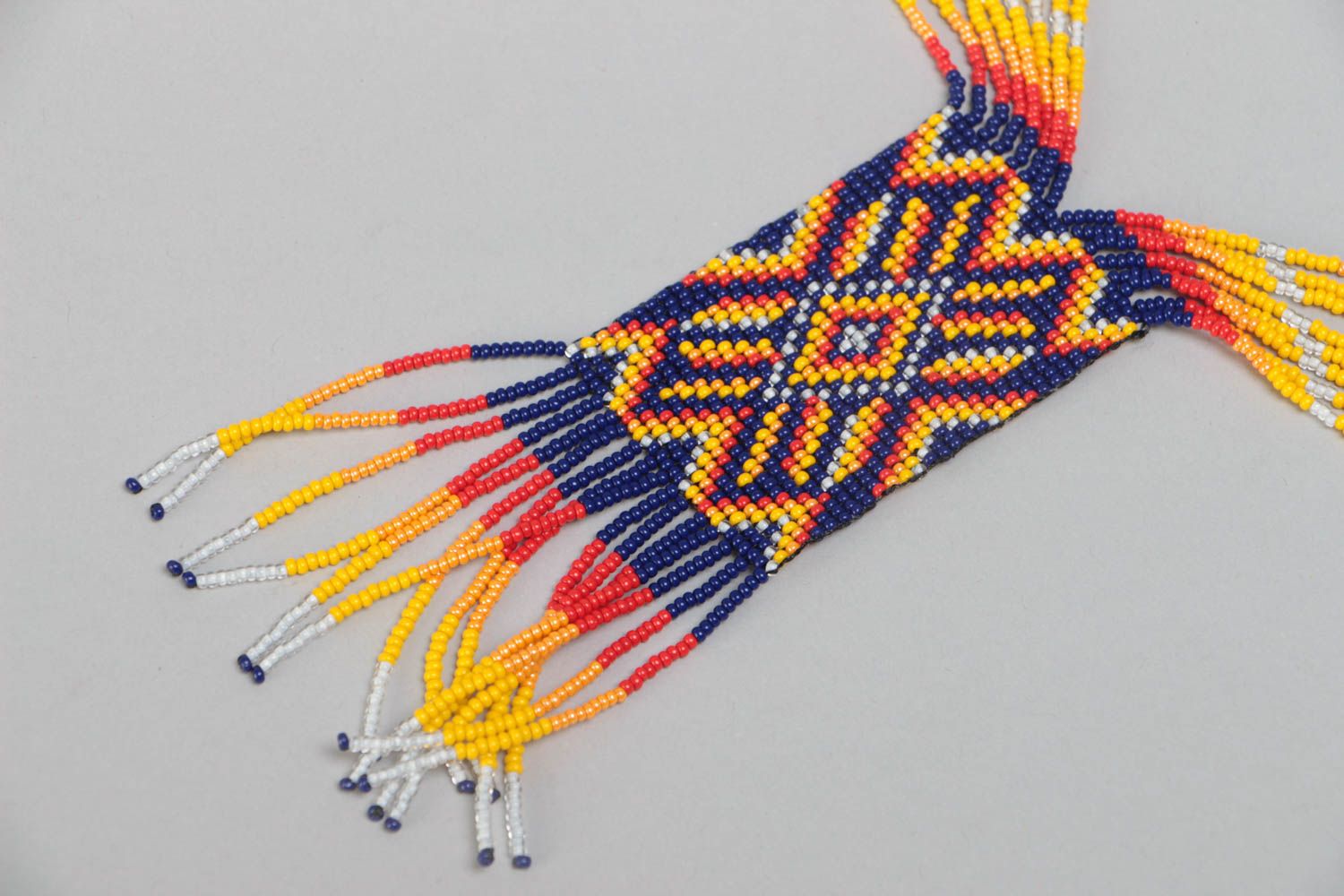 Unusual bright handmade designer beaded gerdan necklace in ethnic style photo 3