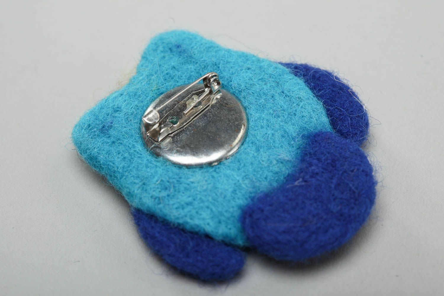 Handmade designer small funny animal brooch felted of wool blue owl for kids photo 4