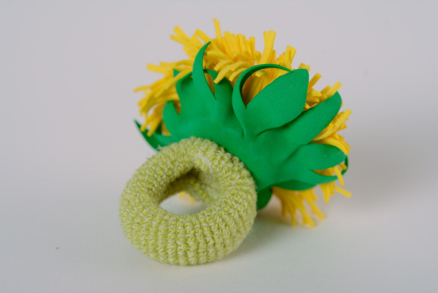 Gelbe künstlerische Haar Gummis aus Wildleder Löwenzahn Handarbeit für Kinder toll foto 5