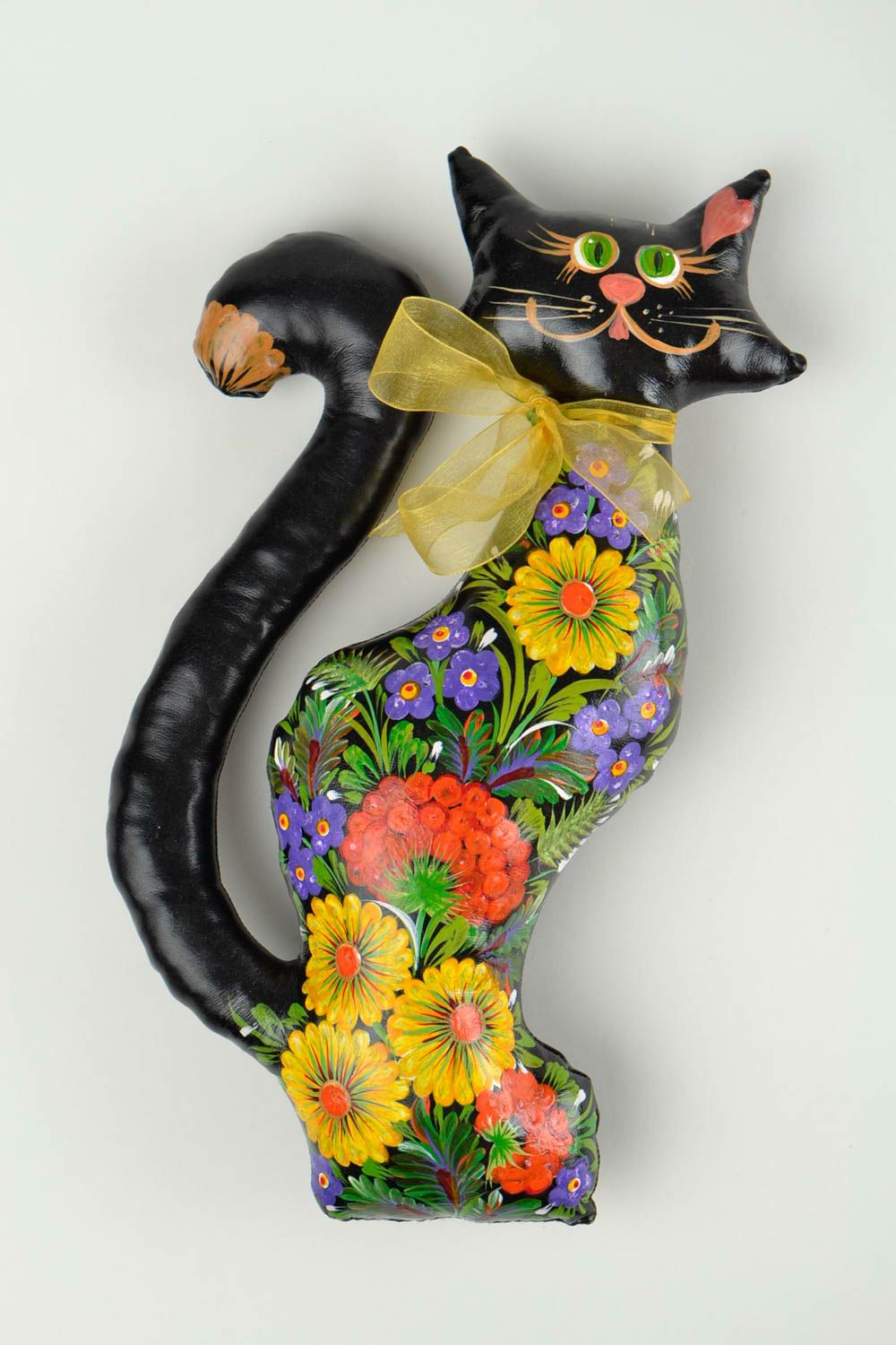 Handmade unusual soft toy beautiful interior toy black painted cat toy photo 3