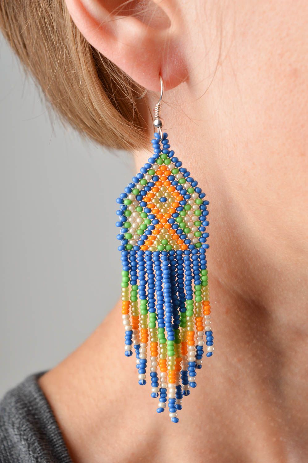 Boucles d'oreilles pendantes Bijou fait main Accessoire femme long multicolore photo 2