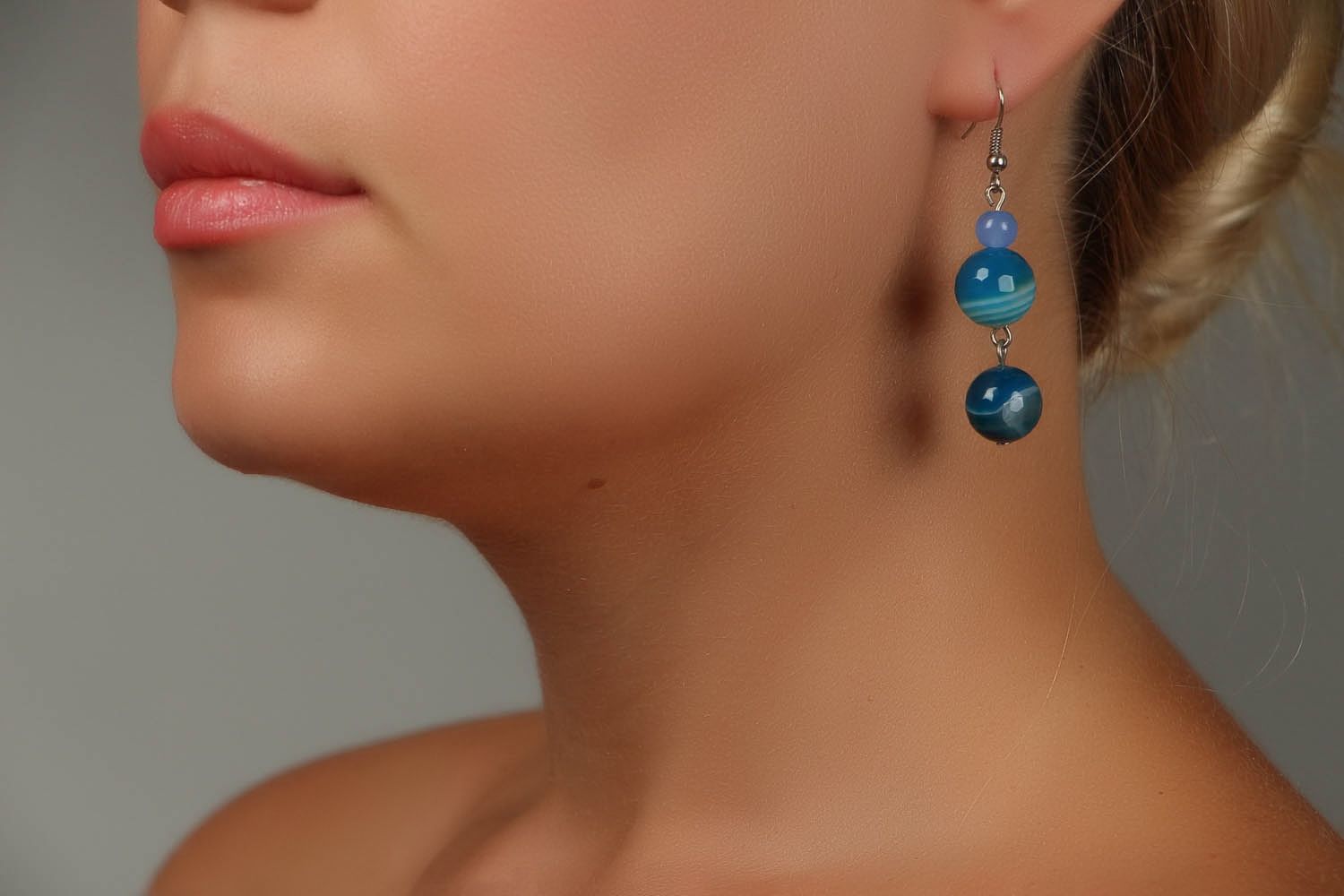 Blaue Ohrringe mit Agat foto 4