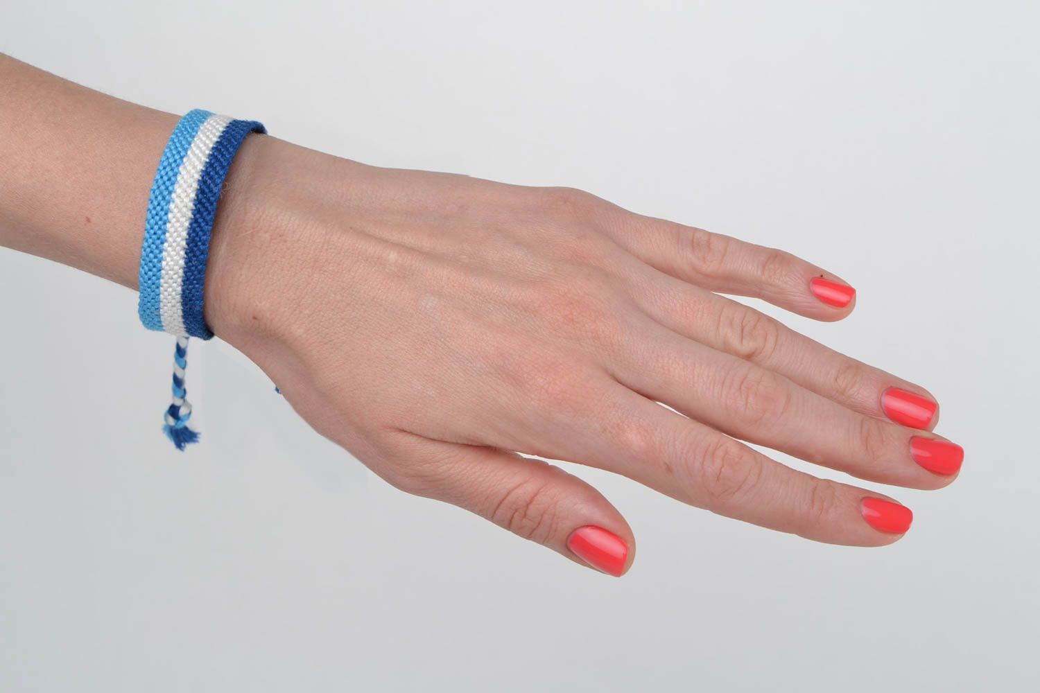 Handmade three color friendship bracelet made of floss threads stylish accessory photo 2