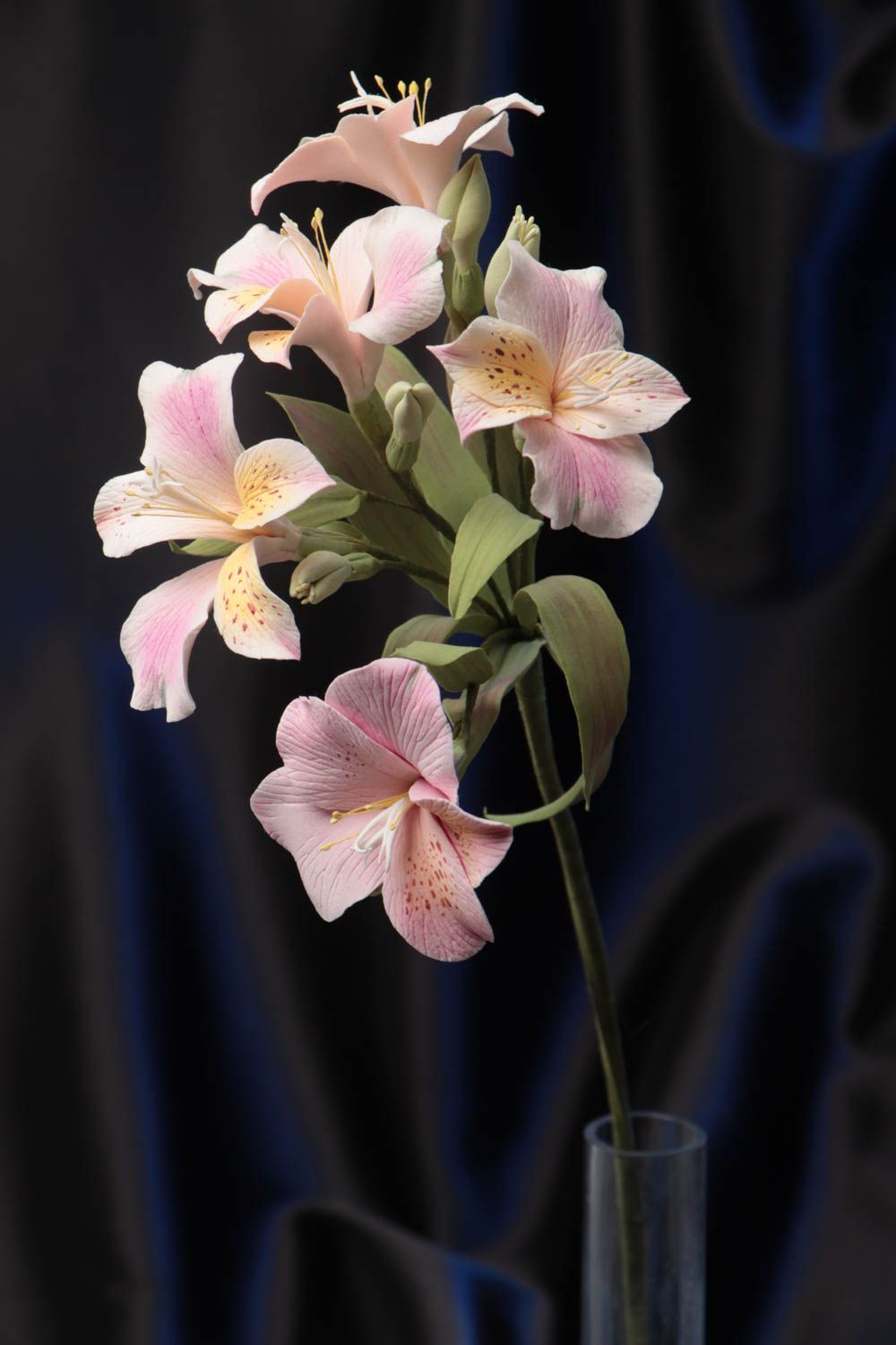 Unusual beautiful handmade polymer clay flowers for home decor Pink Alstroemeria photo 1