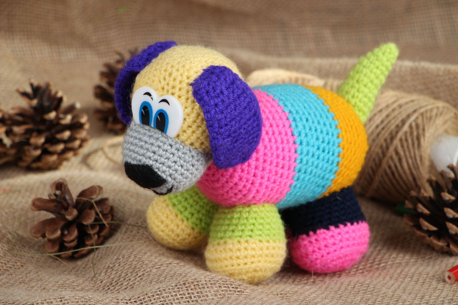 Jouet mou tricoté chien multicolore photo 5