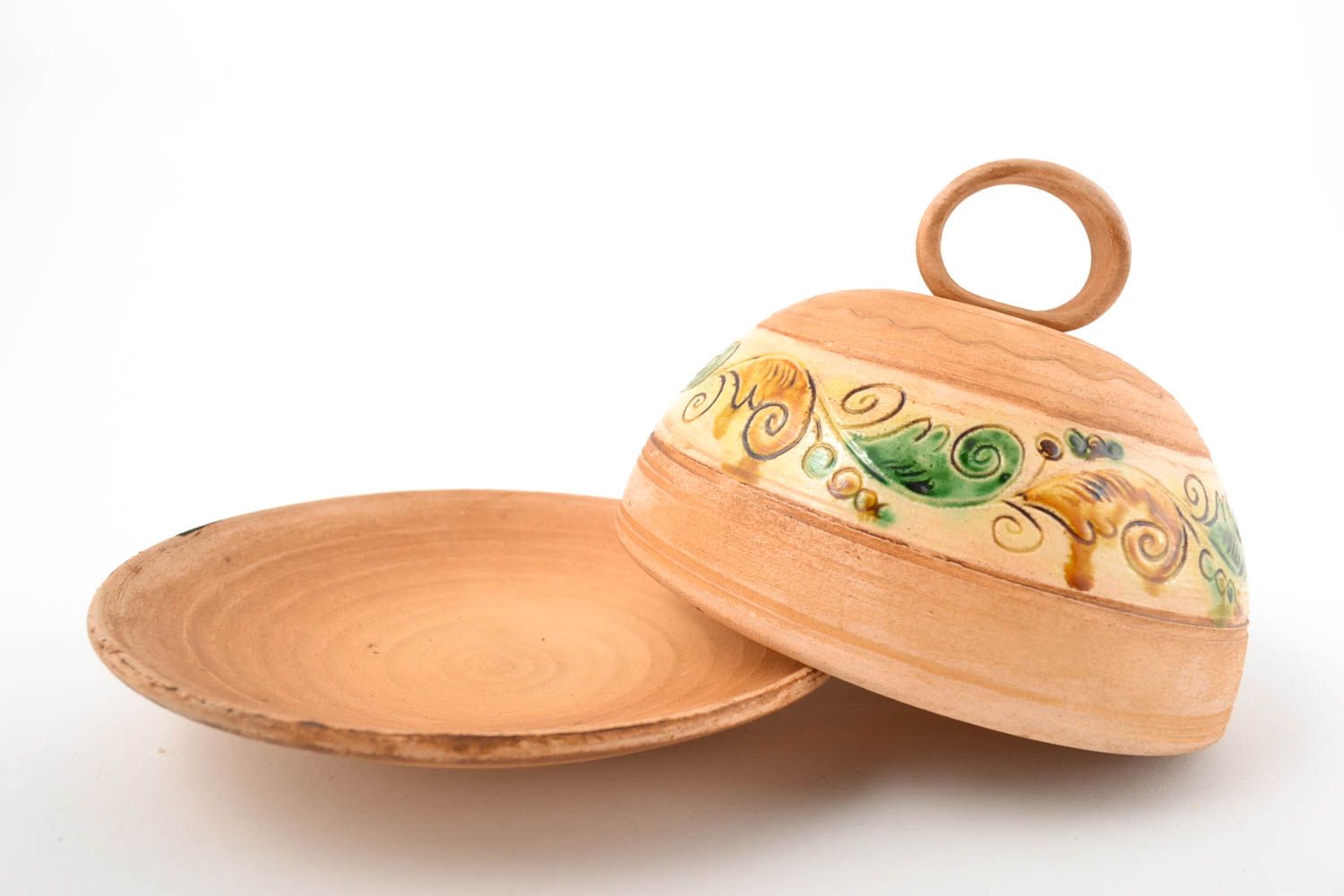 Керамическая тарелка ручной работы глиняная посуда тарелка с крышкой масляничка фото 3