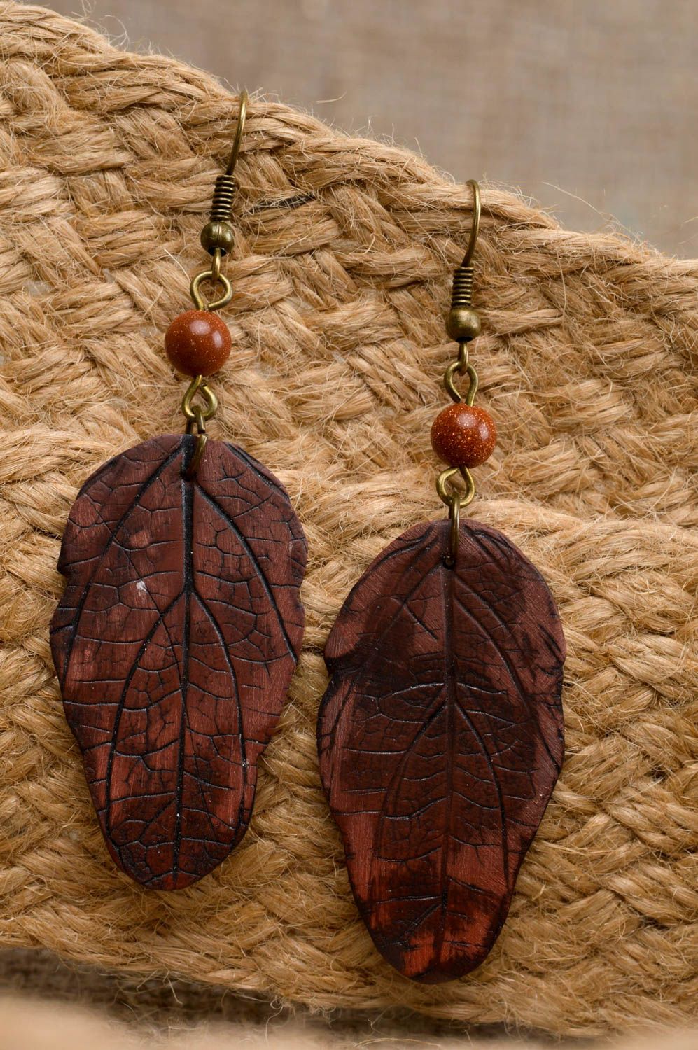 Handmade polymer clay earrings unusual clay earrings brown jewelry gift photo 1