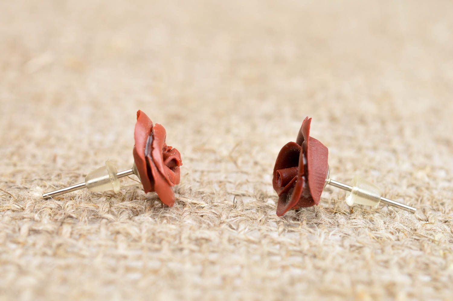 Handmade flower earrings designer stud accessory brown elegant earrings photo 2