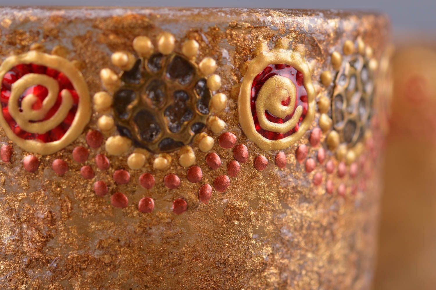 Schöner Glas Kerzenhalter mit Bemalung goldfarbig für Haus Dekor handmade foto 4