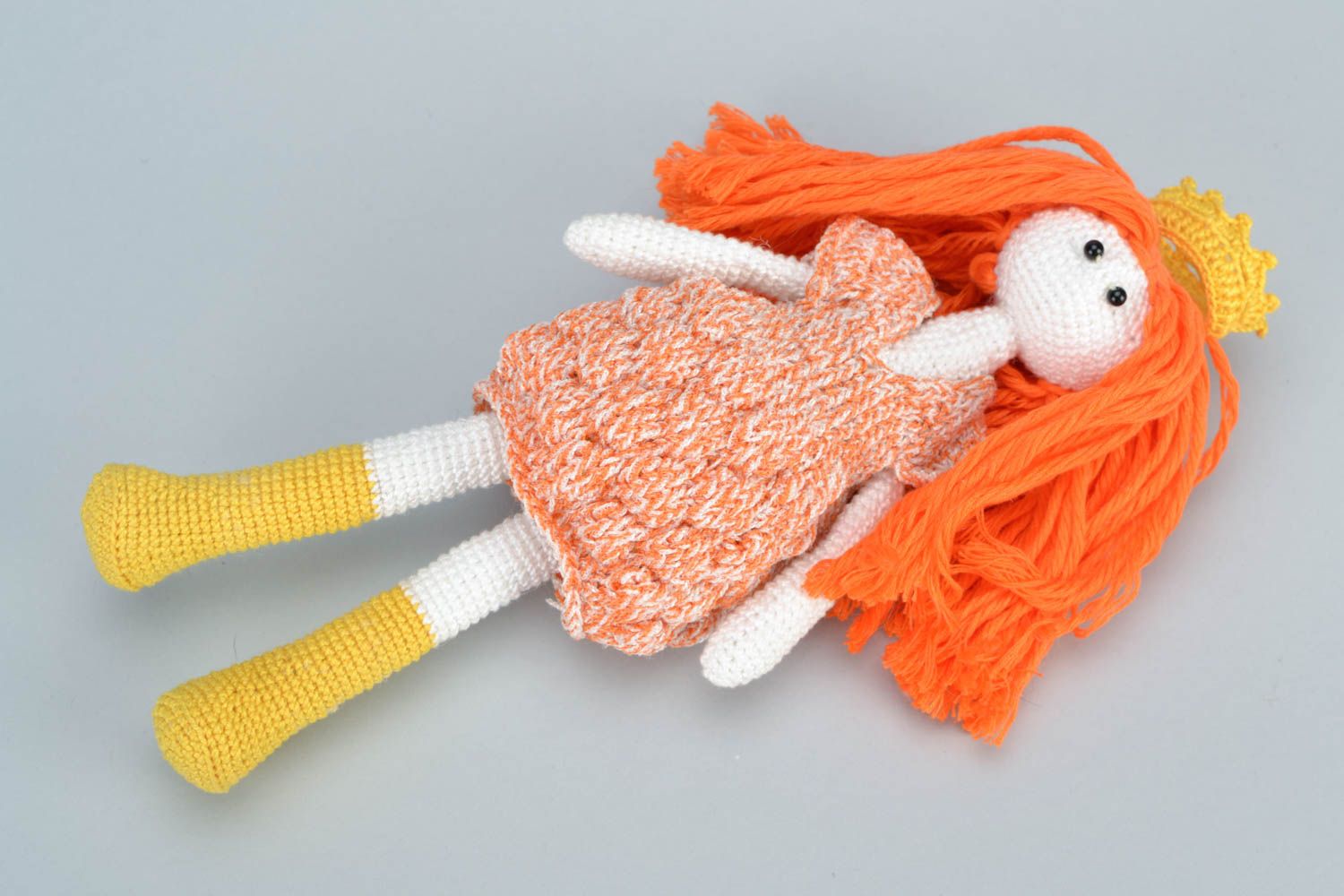 Beautiful small handmade crochet soft doll with red hair and crown photo 3