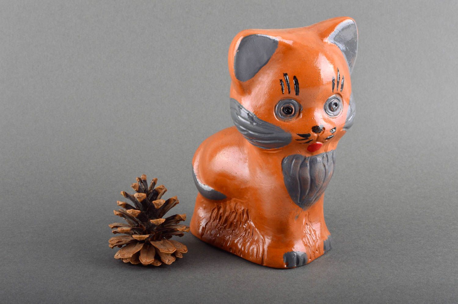 Handmade Keramik Spardose Haus Deko Geschenk für Kinder originell Katze orange foto 1