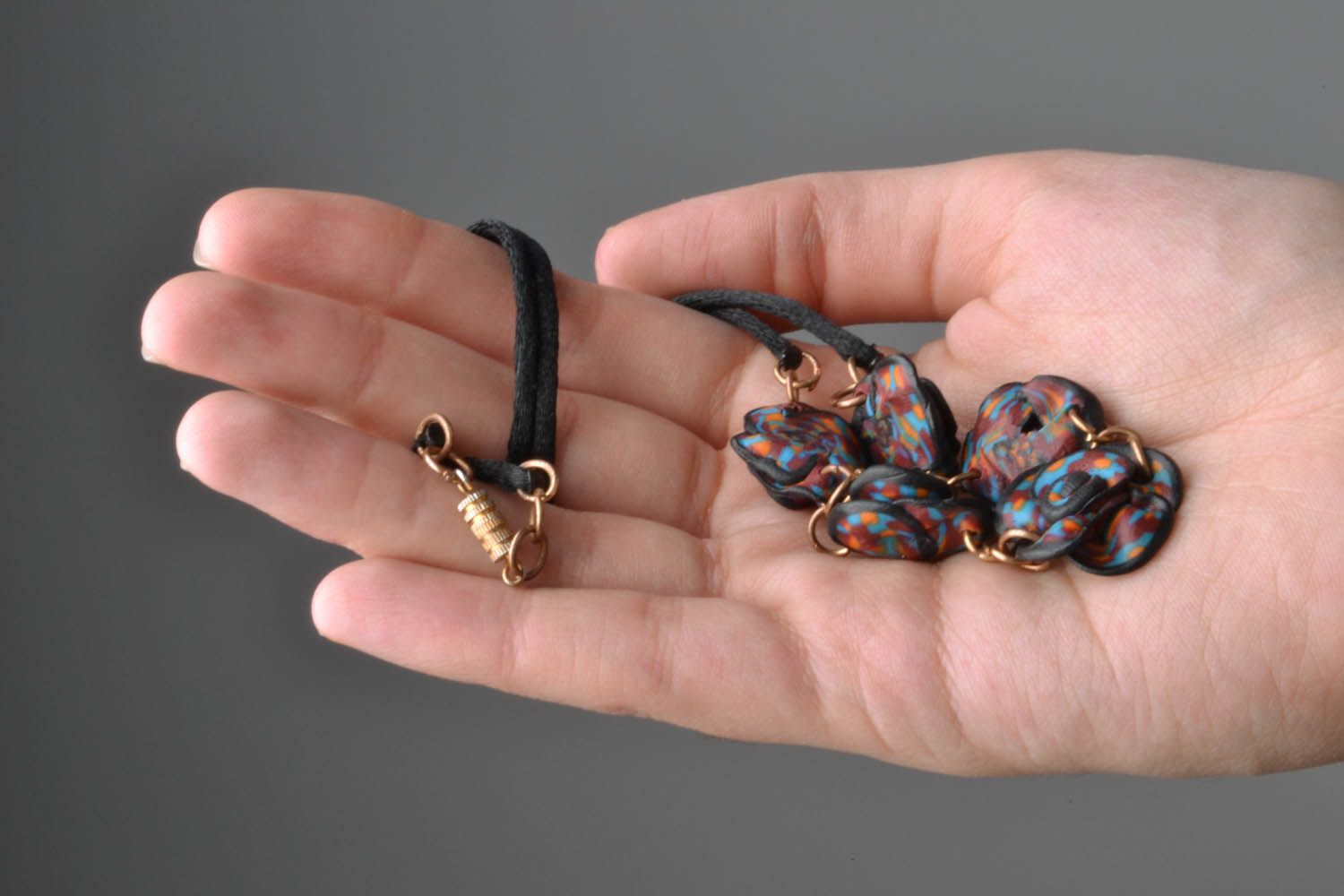 Necklace made of cord and polymer clay  photo 5