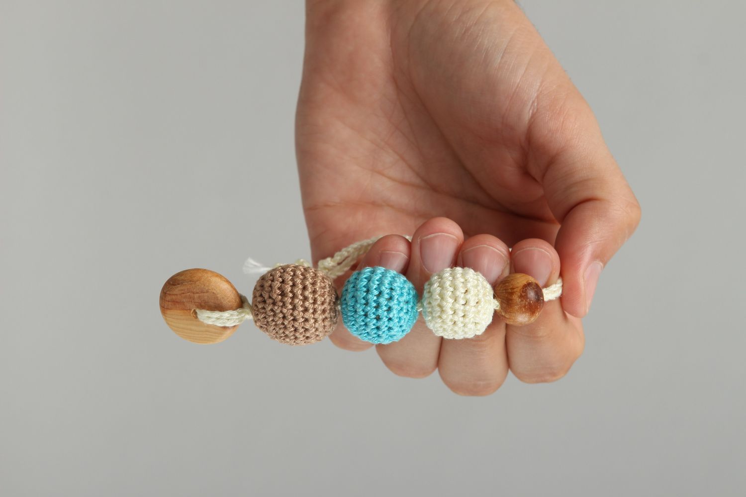 Handmade Spielzeug für Babys Beißring Baby Häkel Accessoire Beißring Holz foto 5