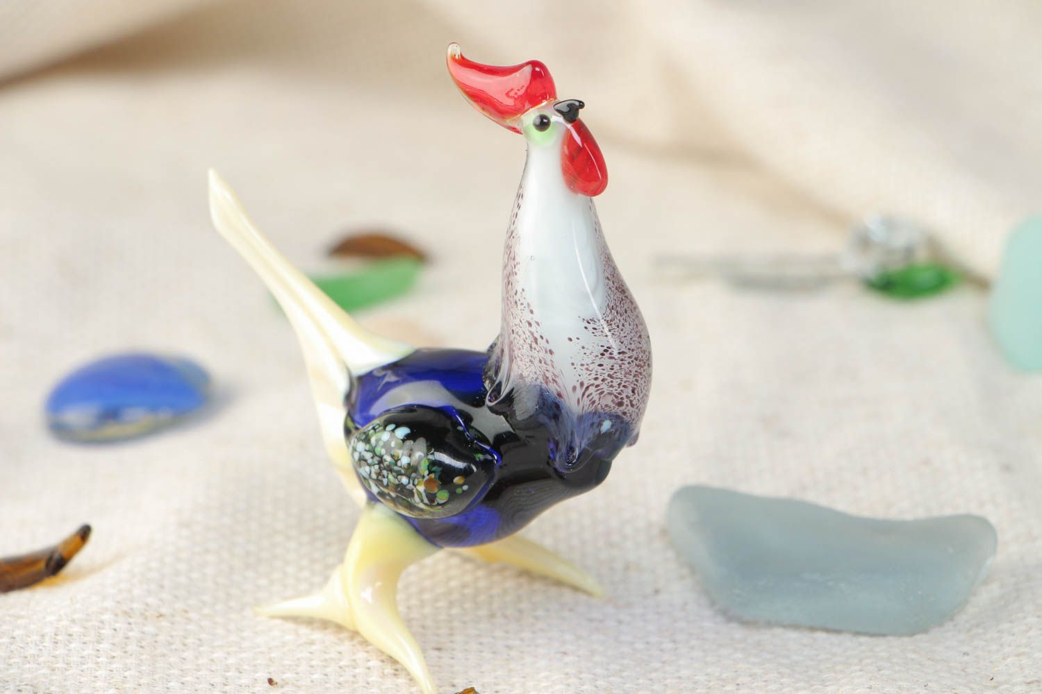 Petite figurine miniature en verre lampwork coq faite main déco maison photo 1