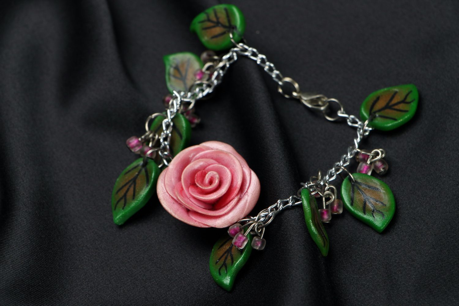 Bracelet fait main en argile polymère Rose photo 3