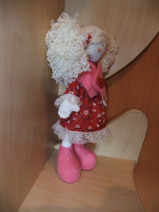 Beautiful handmade designer fabric blonde doll for children and interior design photo 3