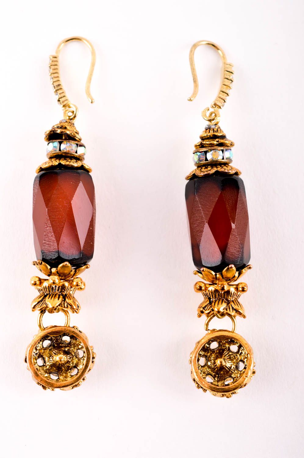 Boucles d'oreilles quartz Bijou fait main marron design Accessoire femme photo 4