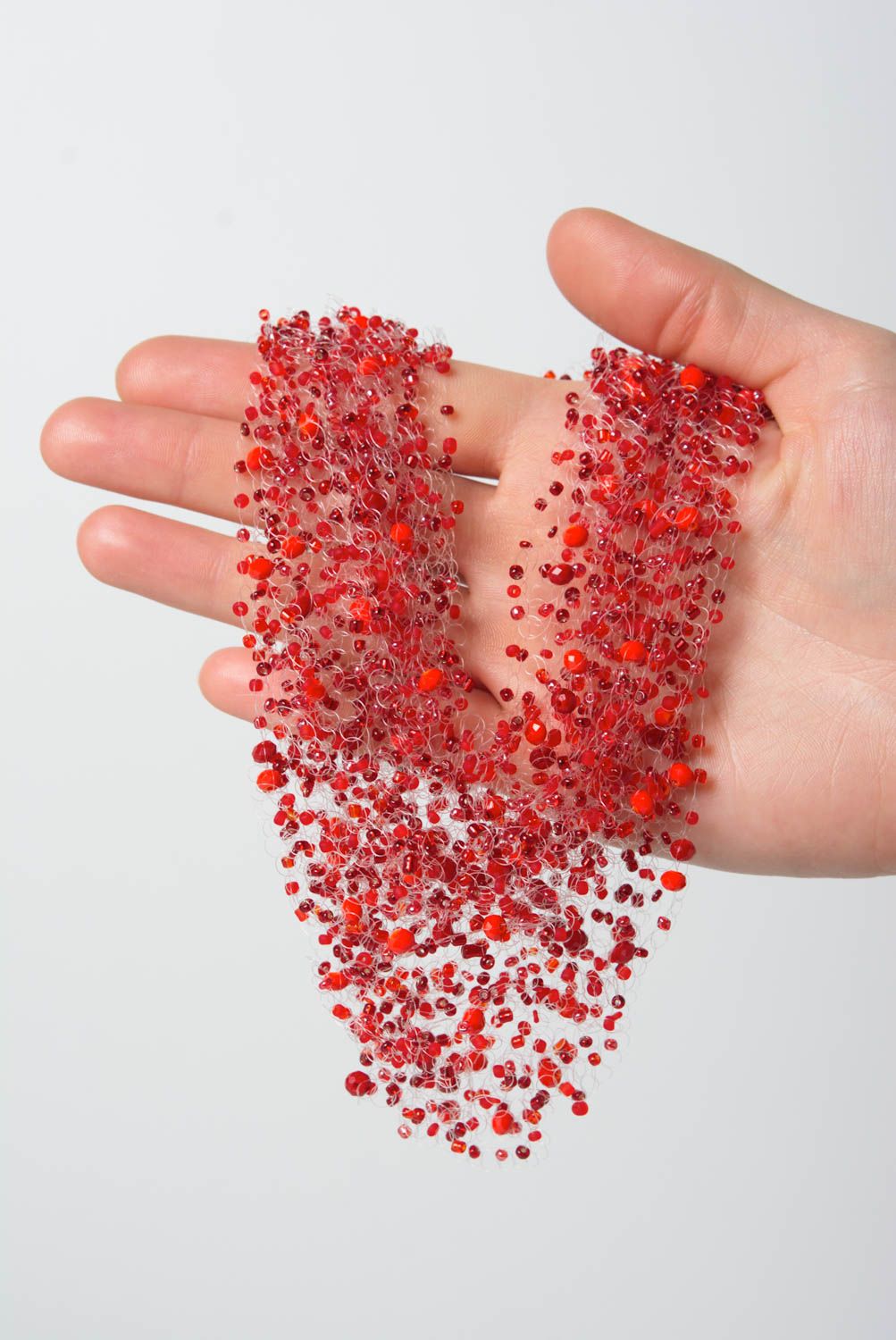 Mehrreihiges rotes Collier aus Glasperlen originell schön handmade für Frauen foto 3