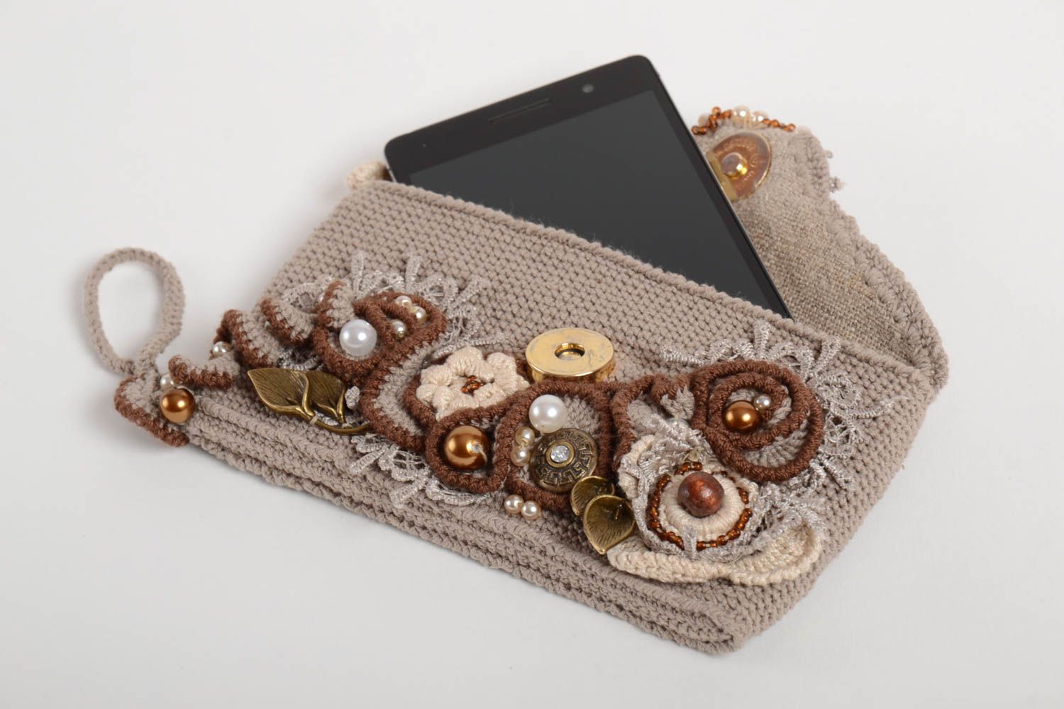 Crochet phone pouch handmade cases for phone designer accessories gifts for girl photo 1