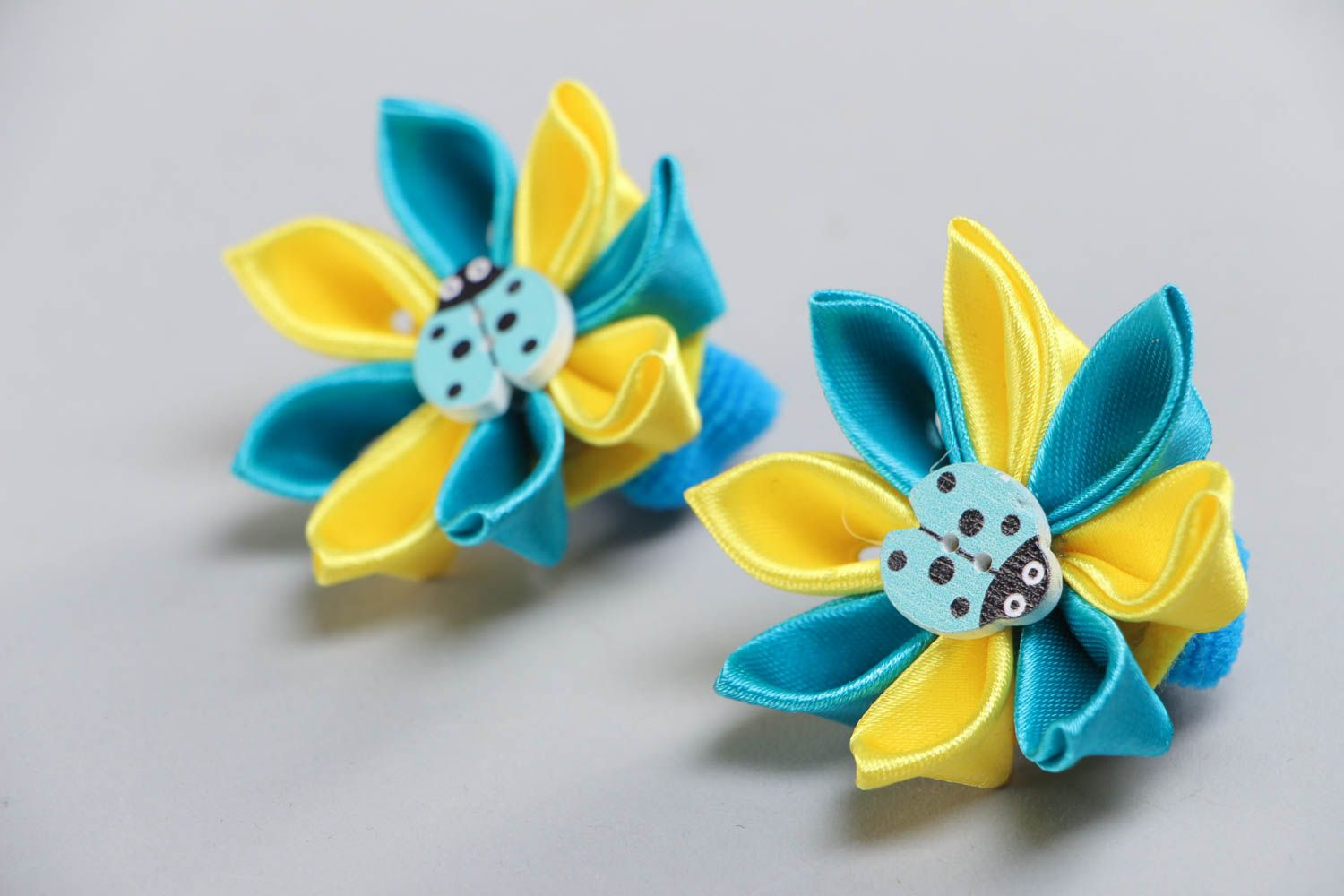 Handmade beautiful stylish set of scrunchies with satin flowers 2 pieces photo 2