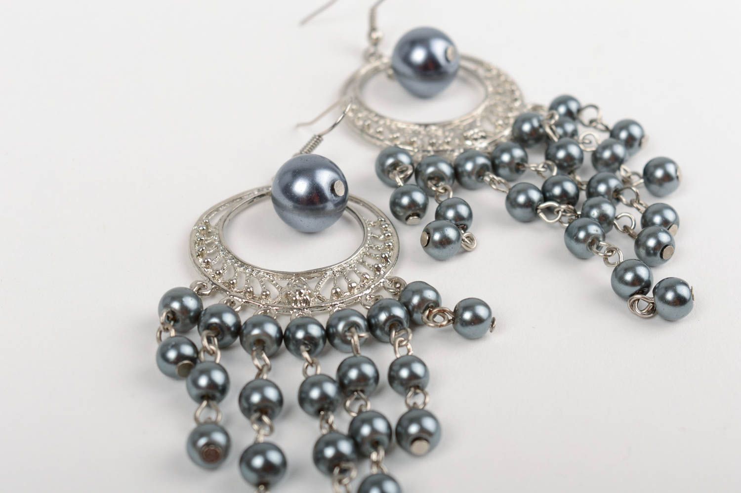 Handmade stylish earrings made of ceramic pearl beads designer beautiful jewelry photo 5