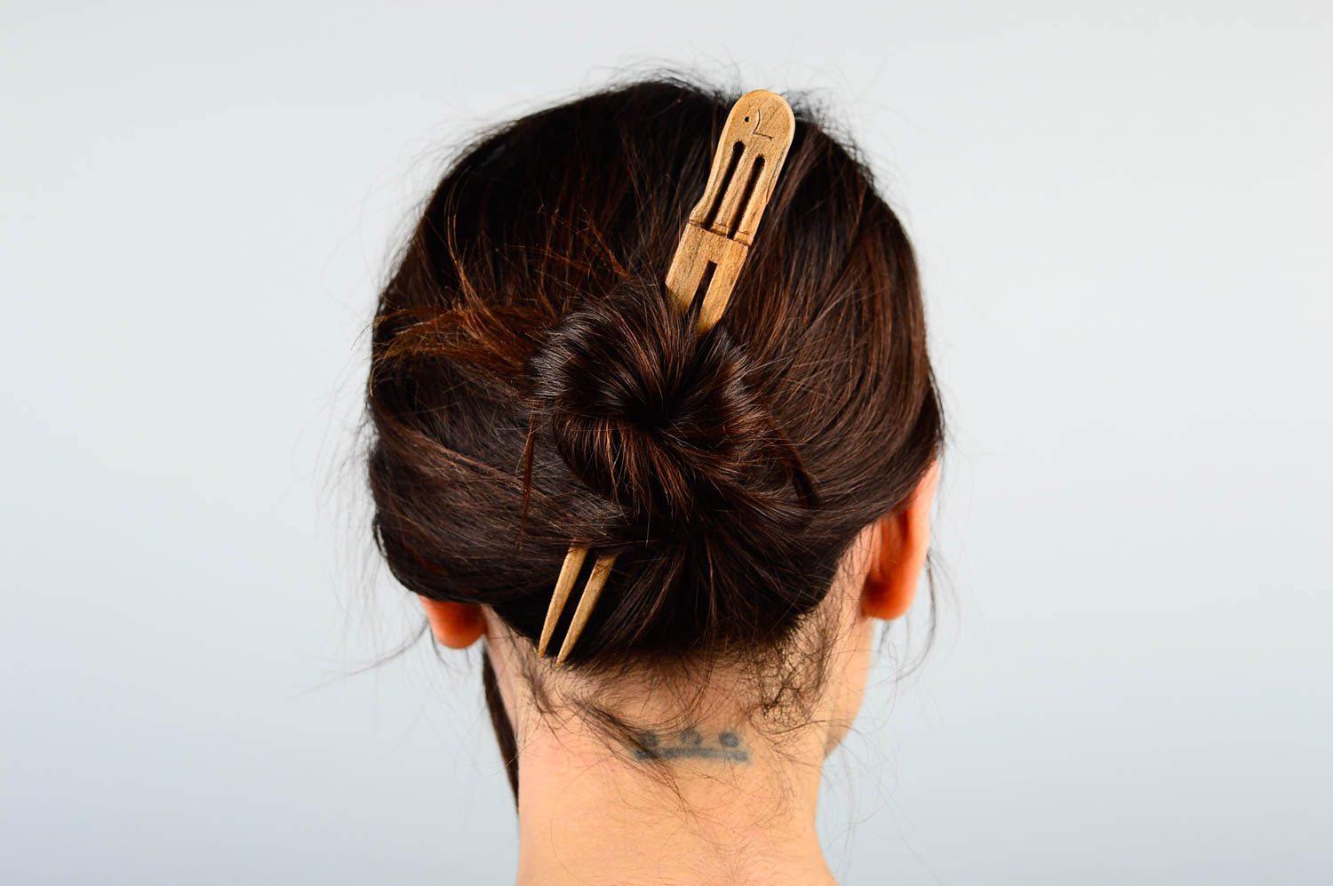 Handgefertigt Haarstab Holz Haarschmuck für Dutt Damen Modeschmuck hellbraun foto 2