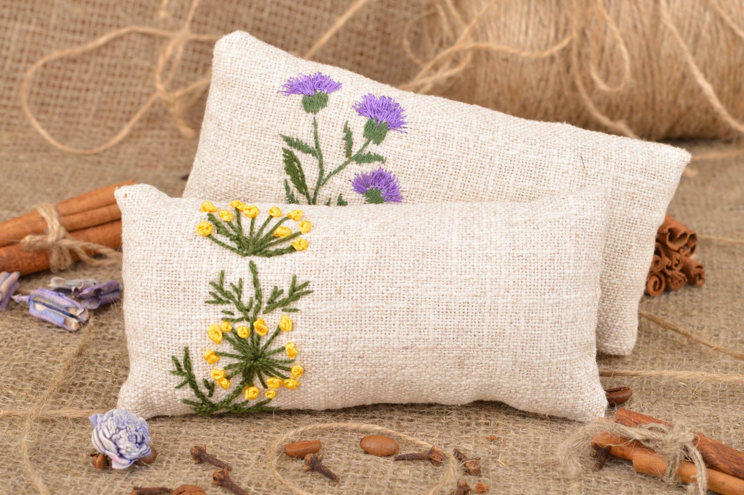 Handmade designer soft interior embroidered sachet pillows with herbs for home photo 1