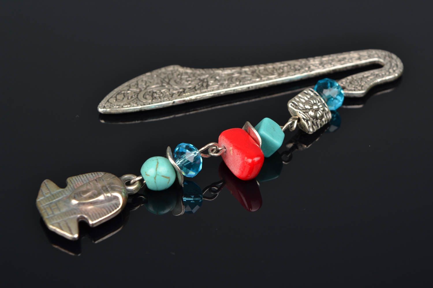 Metal bookmark with turquoise and coral photo 1