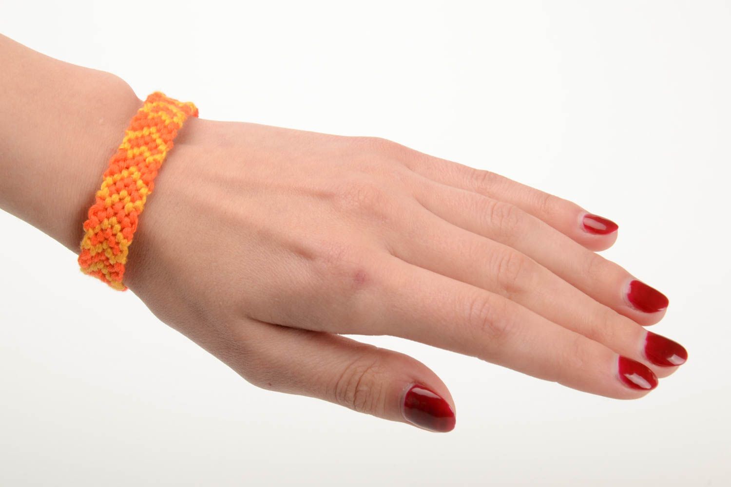 Handmade wrist friendship bracelet woven of orange embroidery floss for women photo 5