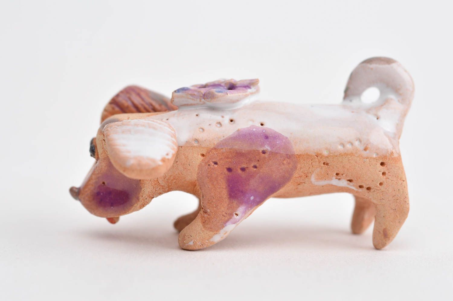 Figurine chien Statuette miniature fait main argile peinte glaçure Déco maison photo 8