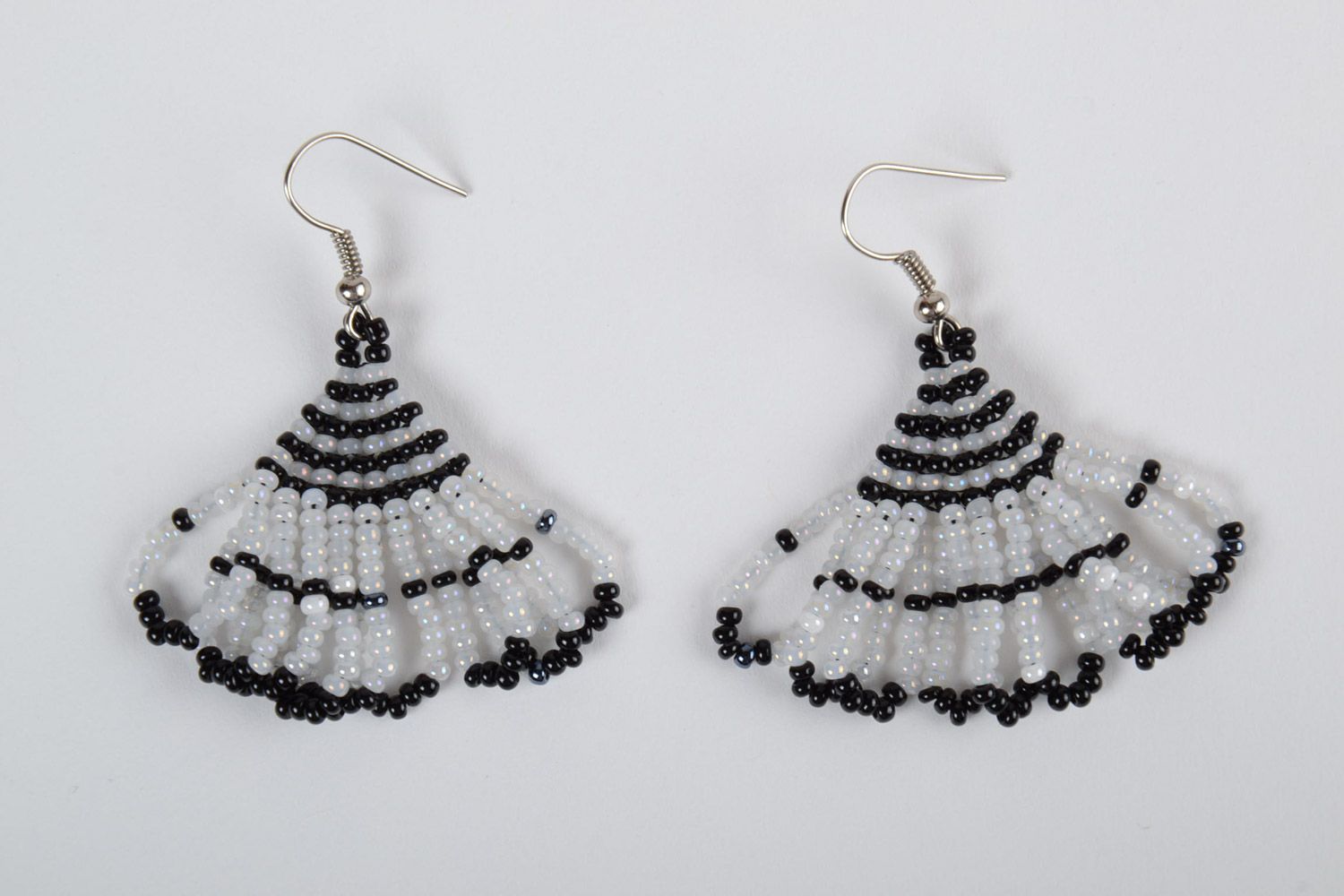 Black and white festive handmade long beaded earrings for girl photo 3