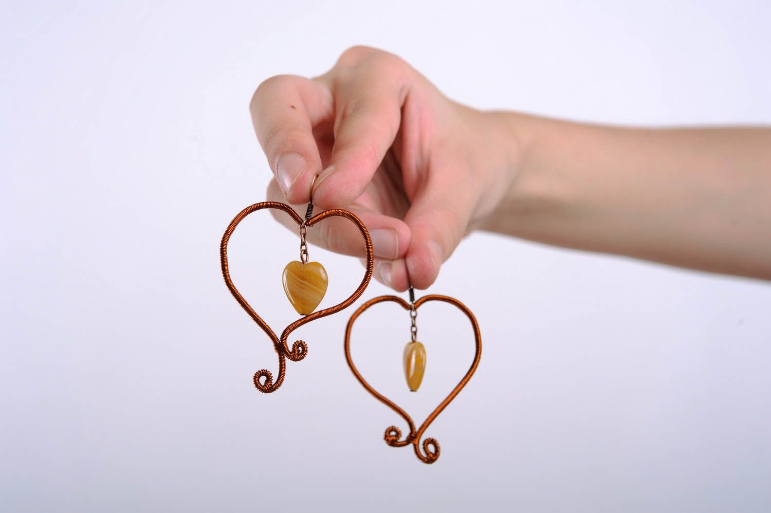 Earrings Made of Copper Wire Heart photo 2