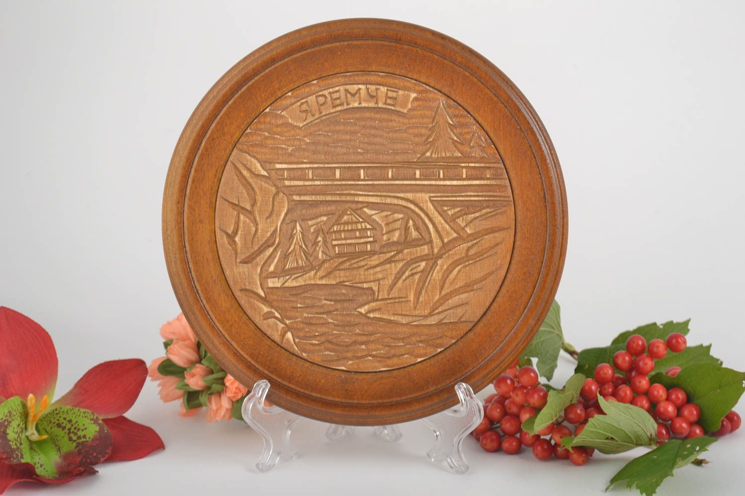 Wood wall decor handmade decorative plate wooden plate wall hanging gift ideas photo 1