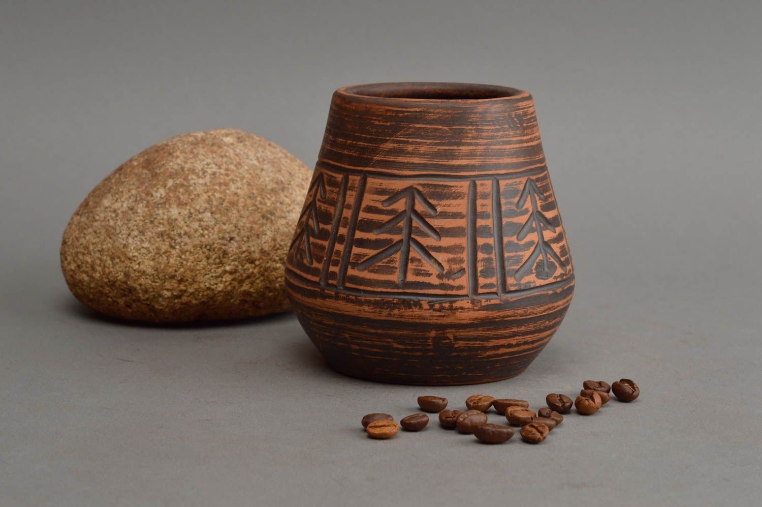 Keramik Becher ohne Henkel mit Muster ethnisch schön künstlerisch handmade 250ml foto 1