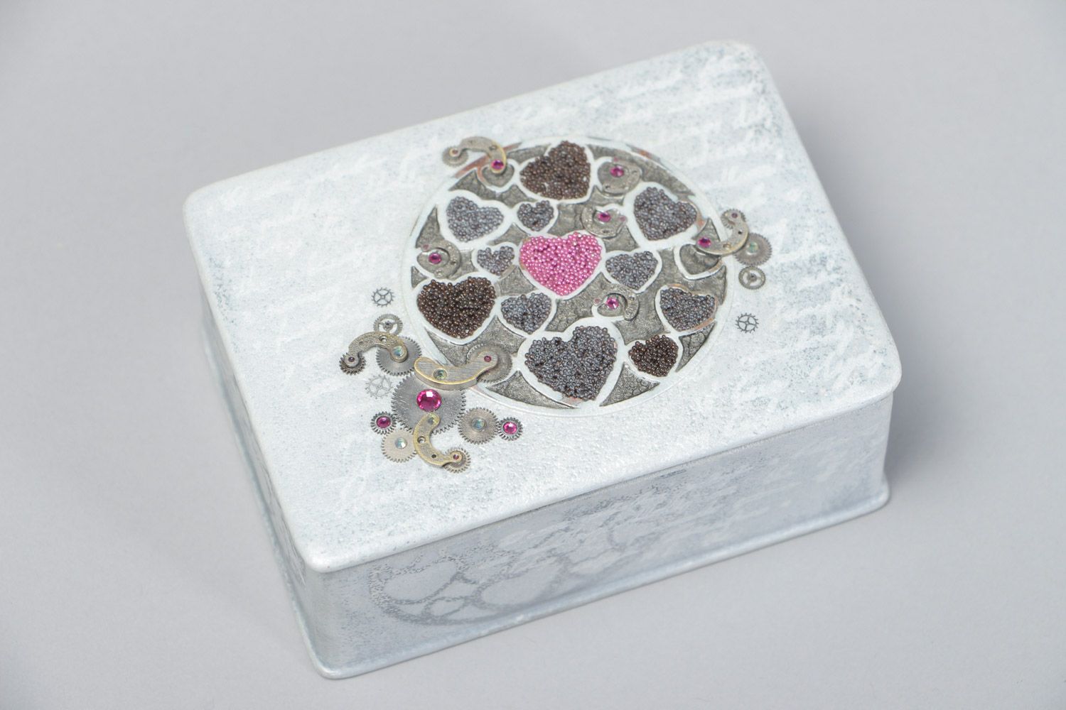 Boîte à bijoux style steampunk faite main originale avec pièces d'horloge photo 2