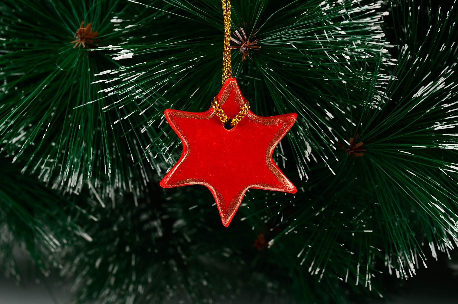 Игрушка на елку хэнд мэйд декор для дома глиняная игрушка в виде красной звезды фото 1