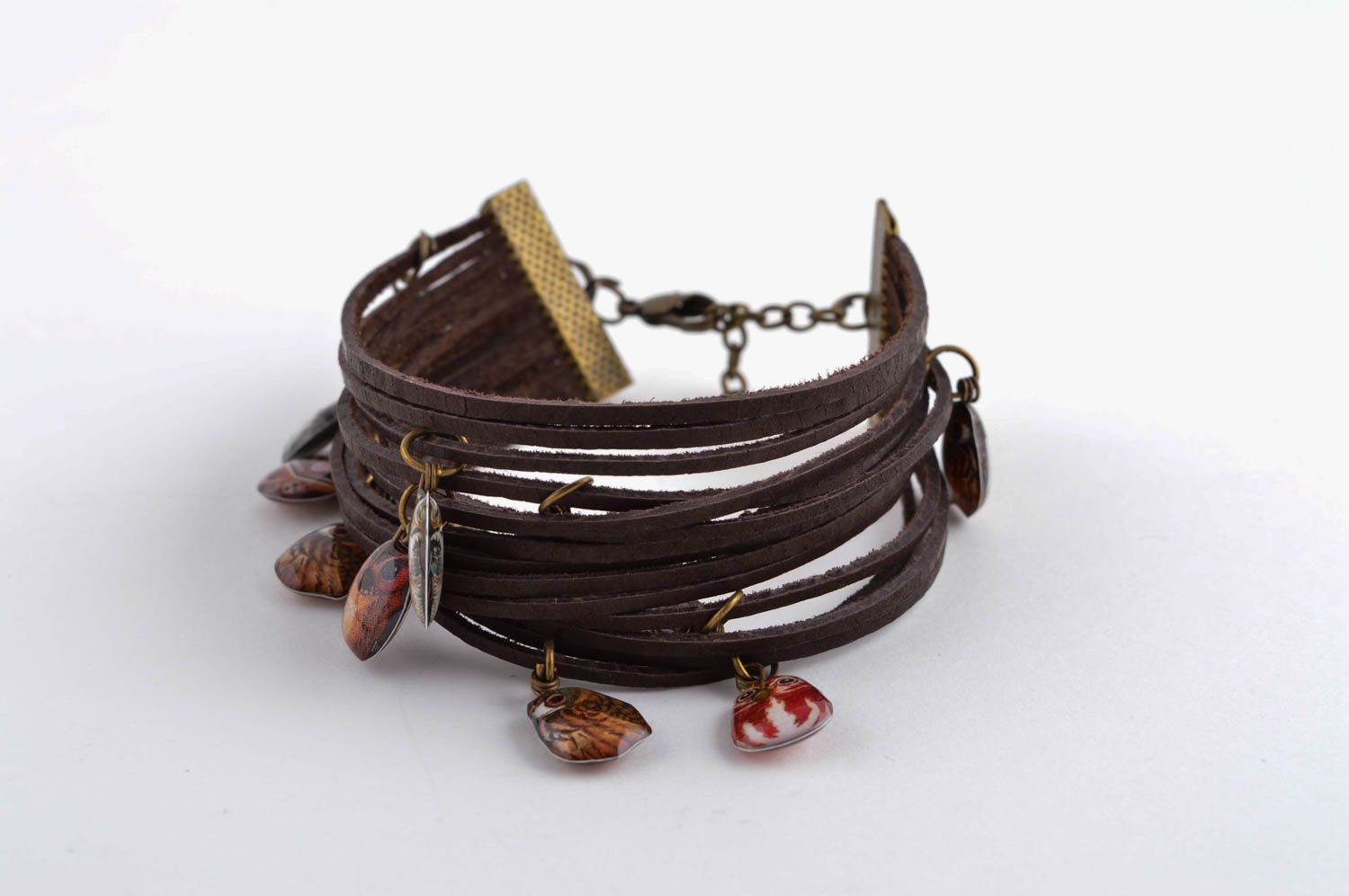 Кожаный браслет ручной работы украшение из кожи браслет на руку коричневый фото 3