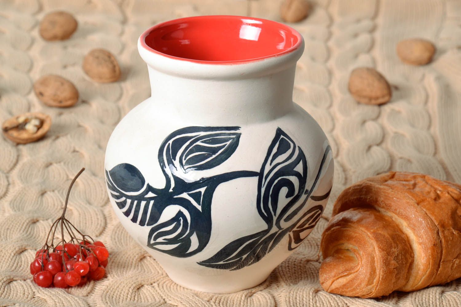30 oz glazed ceramic milk jug with handle painting 6,3 inches, 2 lb photo 1