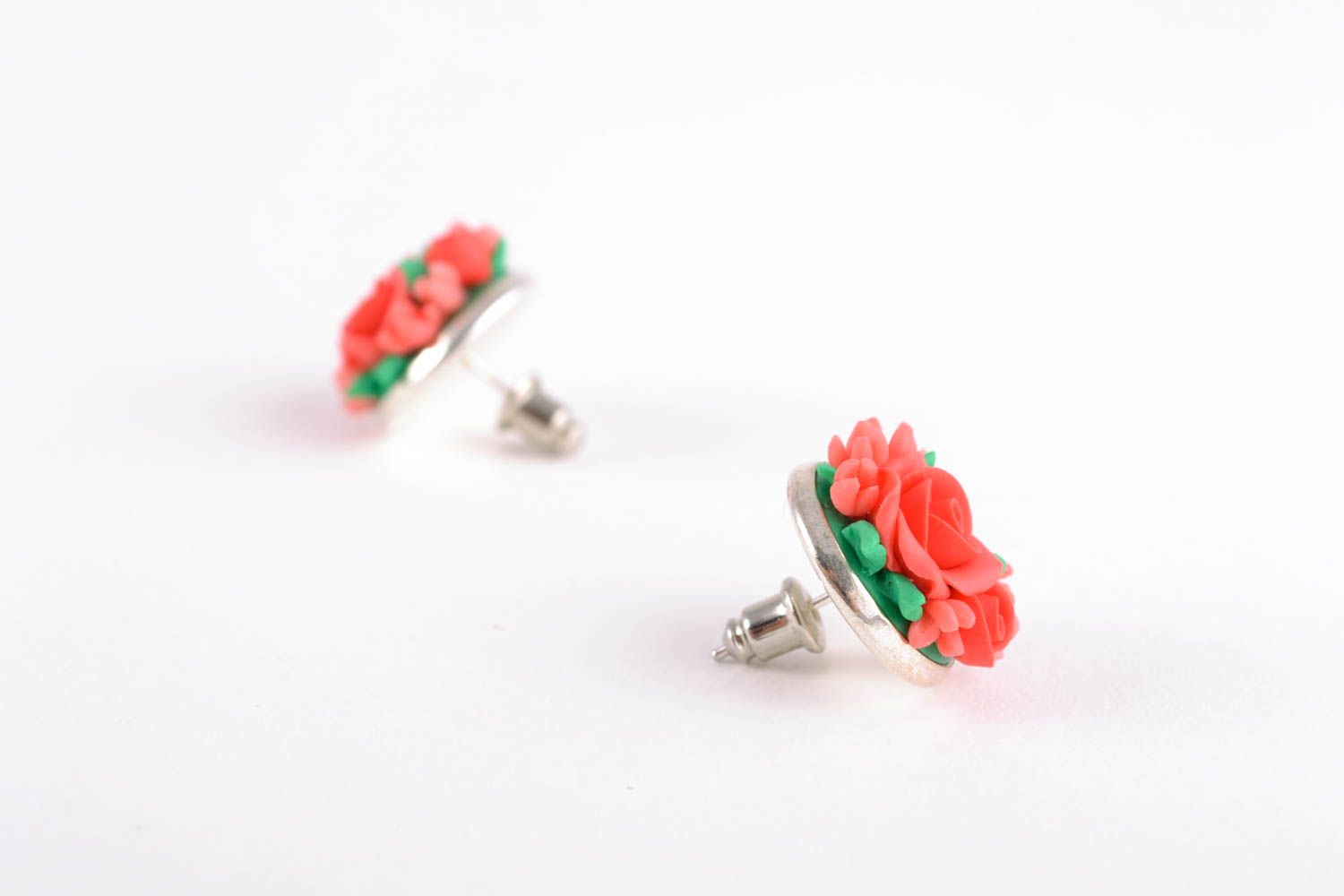 Polymer clay stud earrings with flowers photo 5