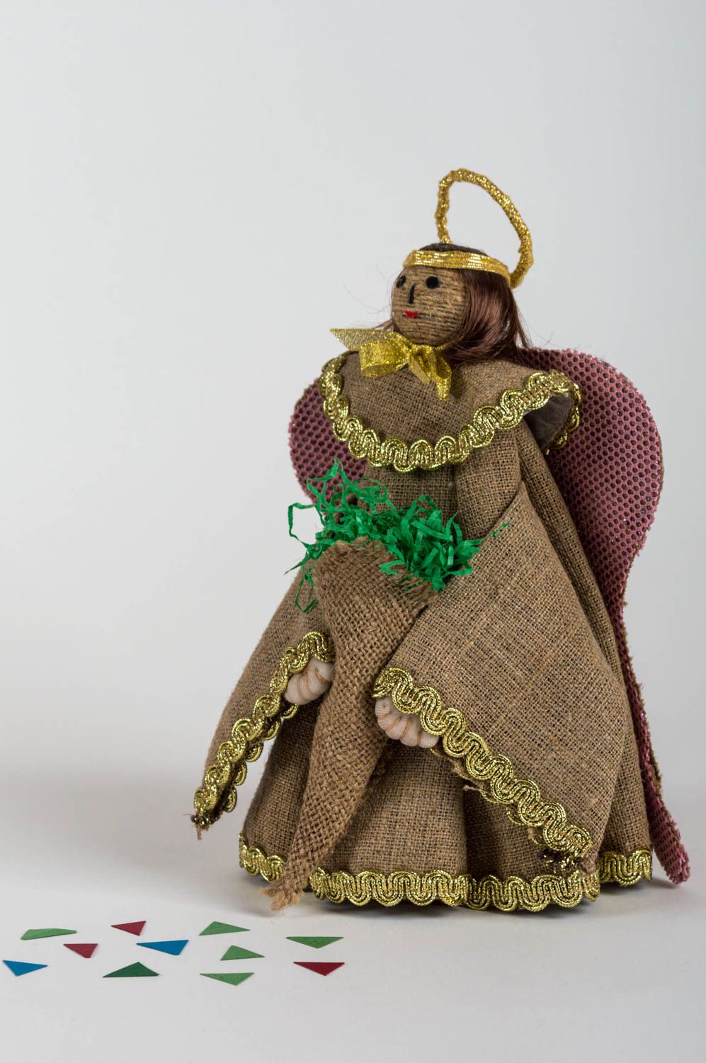 Jolie poupée décorative en toile de sac et papier faite main originale Ange photo 1