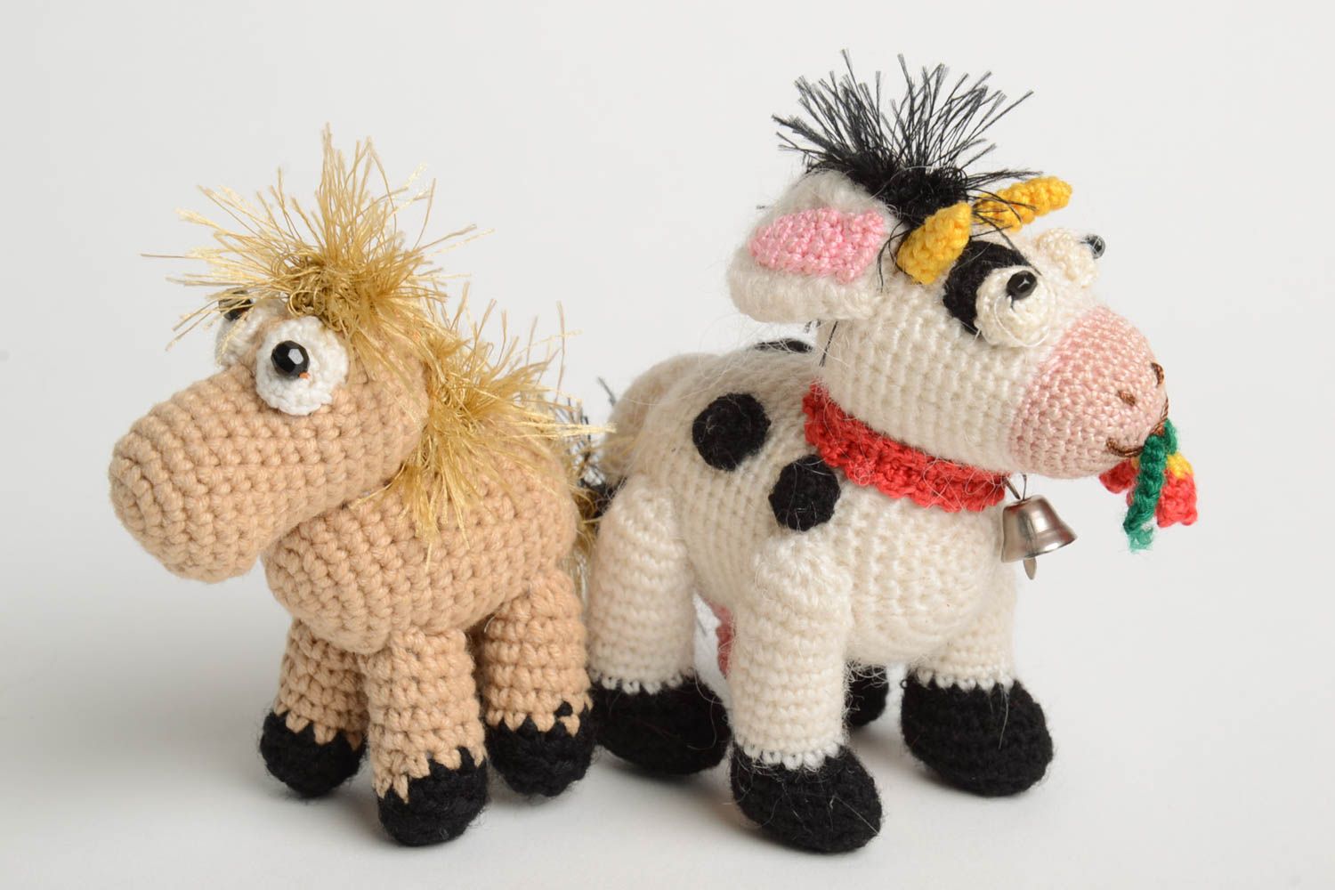Handmade designer crocheted toy natural wool horse and cow unique interior toys photo 5