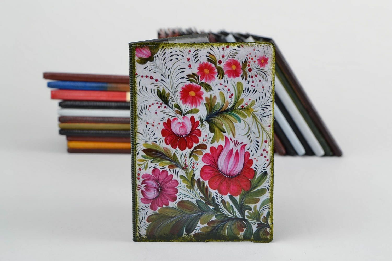 Handmade faux leather passport cover with decoupage with tender floral pattern photo 1