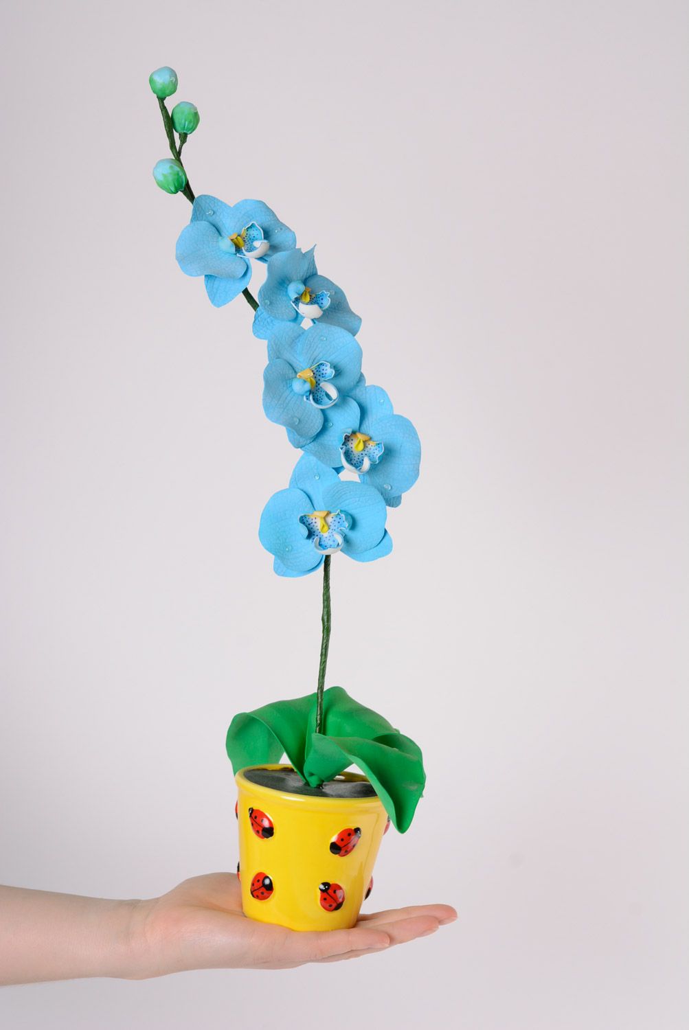 Handmade blaue Deko Blume künstliche Orchidee aus formbarem Wildleder Foamiran foto 5