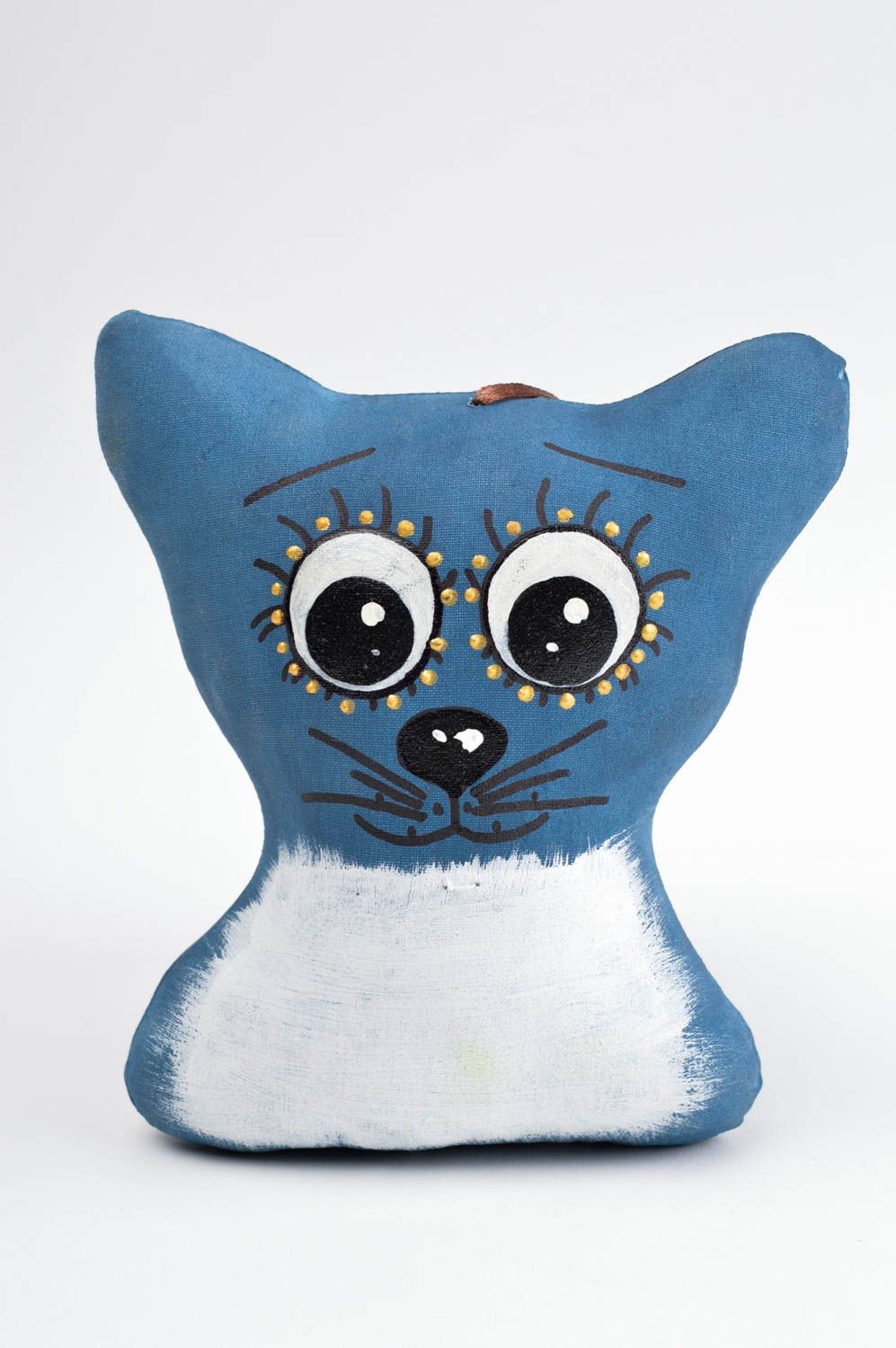 Peluche faite main Jouet chat lin bleu design Cadeau original acrylique photo 2