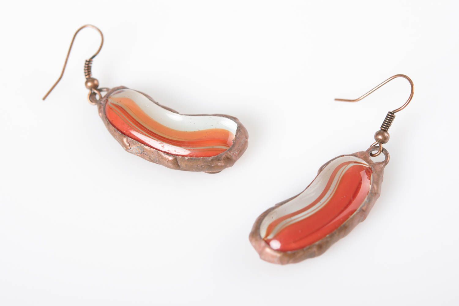 Handmade designer stained glass and metal oblong dangling earrings  photo 1