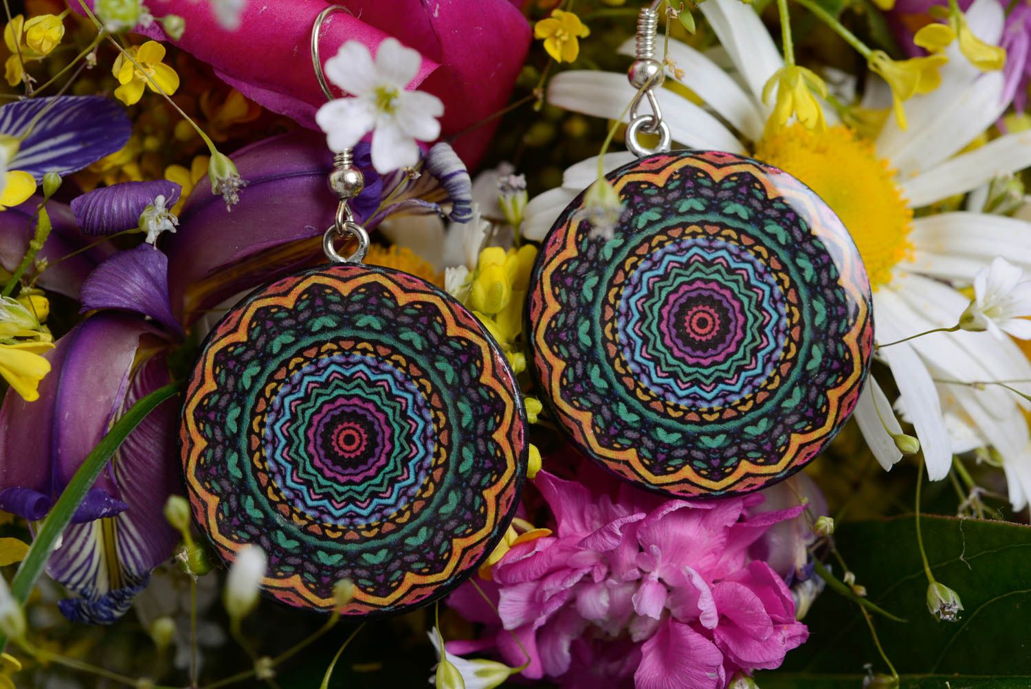Bright earrings made of polymer clay handmade accessory in ethnic style photo 1