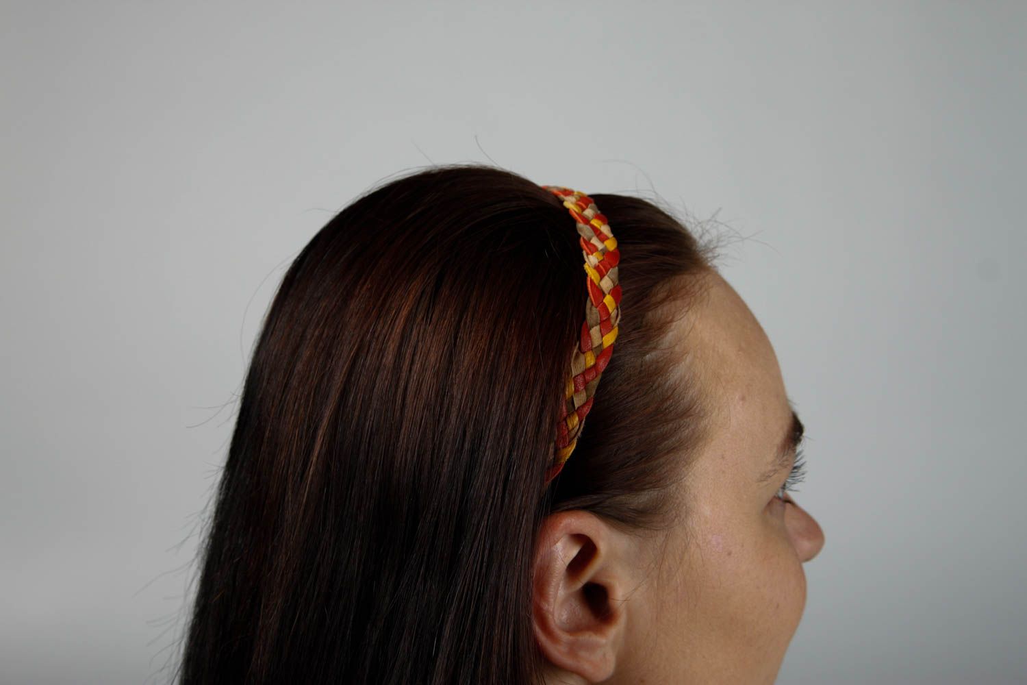 Bandeau cheveux cuir fait main Accessoire coiffure jaune-rouge Cadeau pour femme photo 2