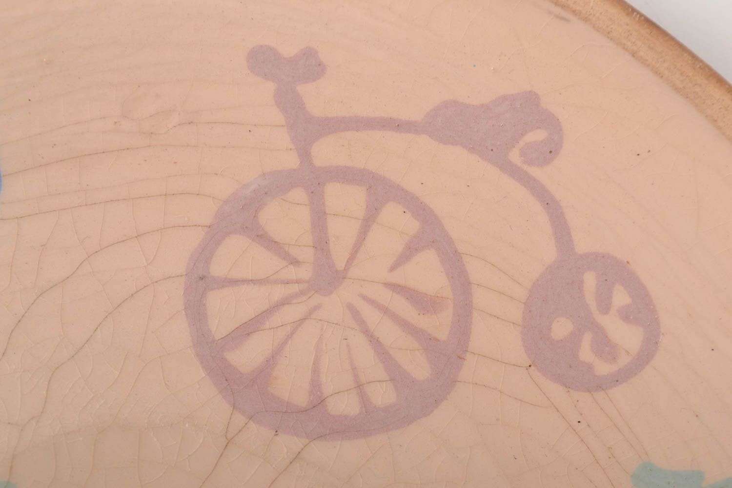 Керамическая тарелка ручной работы глиняная посуда расписная тарелка Велосипеды фото 2