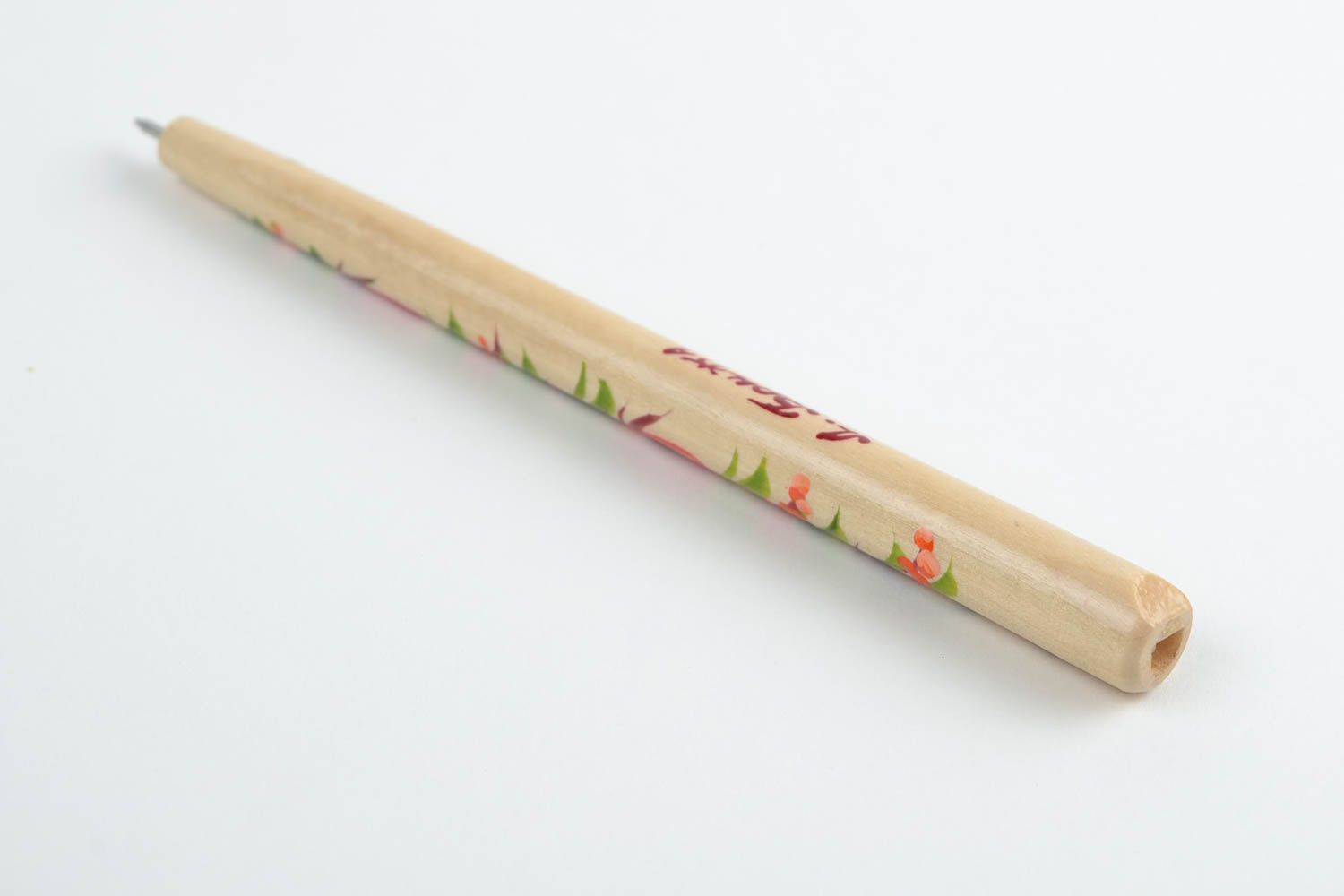 Эко ручка-свисток ручной работы с Петриковской росписью сувенирная в этно стиле фото 5