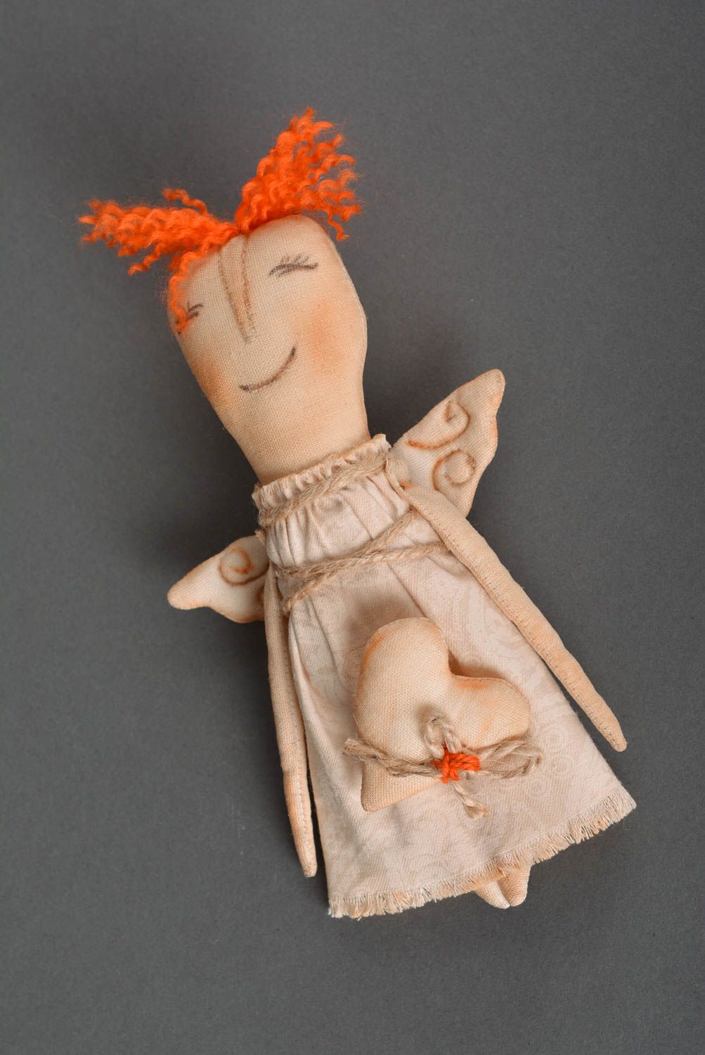 Кукла ручной работы декор для дома тряпичная кукла из бязи Рыжеволосый ангел фото 5